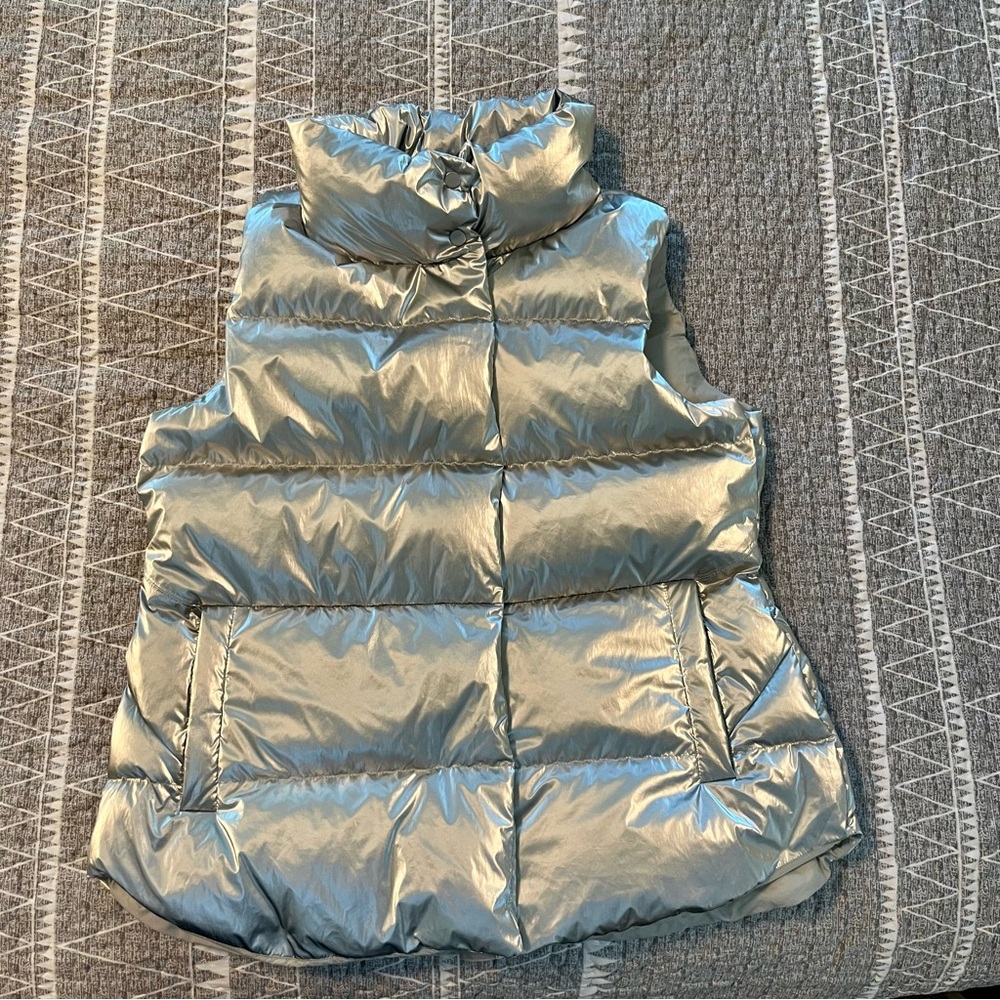 Athleta Silver Metallic Down Puffer Vest | 2X | Insulated Winter Layer